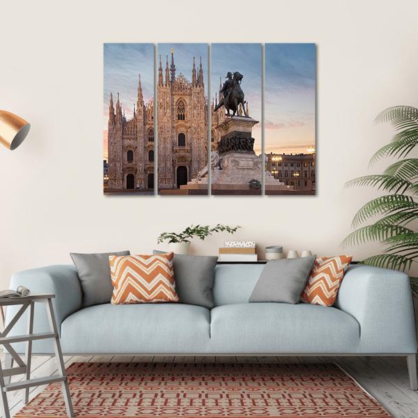 Milan Cathedral With Vittorio Emanuele II Canvas Wall Art-4 Horizontal-Gallery Wrap-34" x 24"-Tiaracle