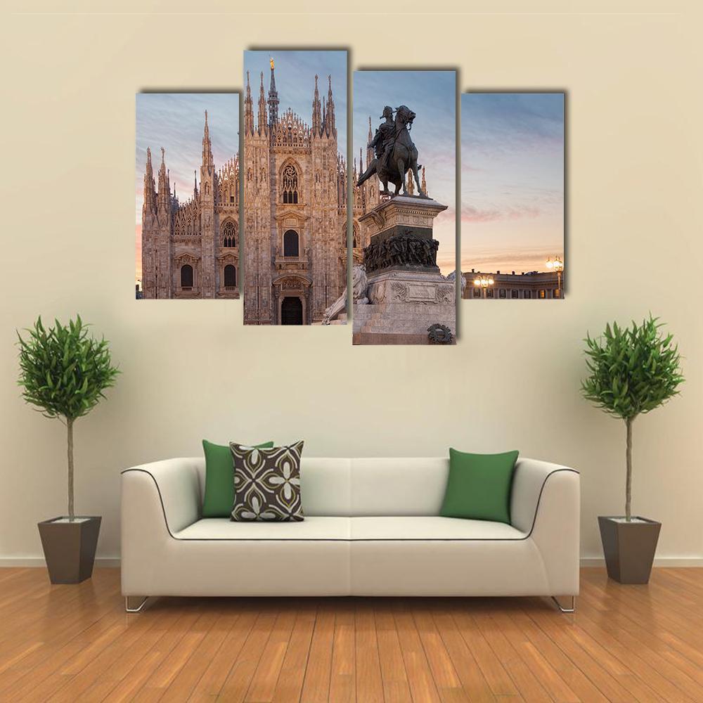 Milan Cathedral With Vittorio Emanuele II Canvas Wall Art-4 Pop-Gallery Wrap-50" x 32"-Tiaracle