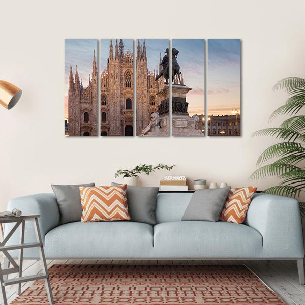 Milan Cathedral With Vittorio Emanuele II Canvas Wall Art-5 Horizontal-Gallery Wrap-22" x 12"-Tiaracle
