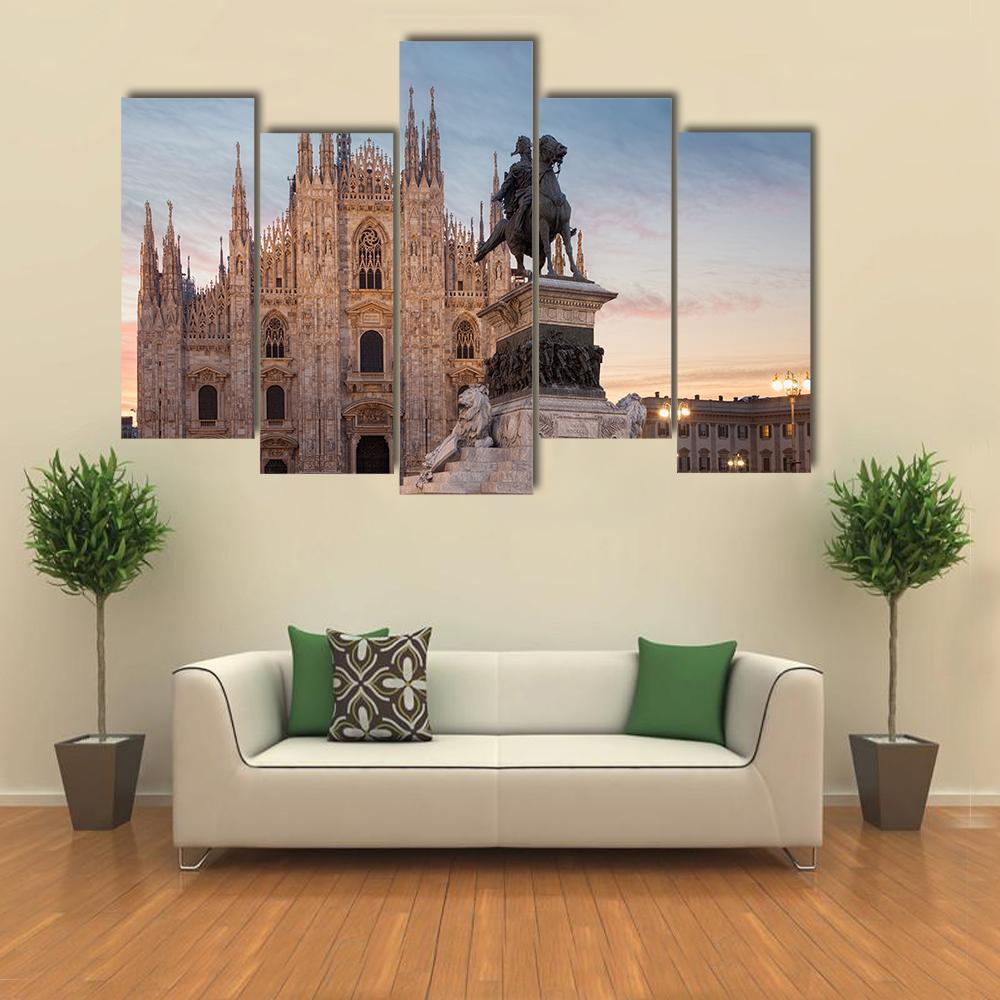 Milan Cathedral With Vittorio Emanuele II Canvas Wall Art-5 Pop-Gallery Wrap-47" x 32"-Tiaracle