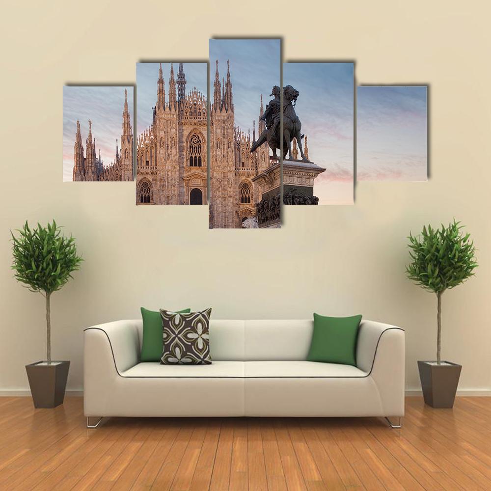 Milan Cathedral With Vittorio Emanuele II Canvas Wall Art-5 Star-Gallery Wrap-62" x 32"-Tiaracle