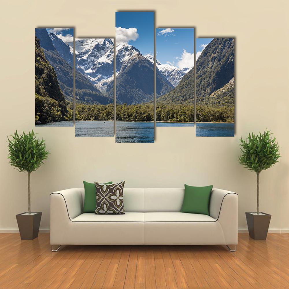Milford Sound Fiordland Canvas Wall Art-5 Pop-Gallery Wrap-47" x 32"-Tiaracle