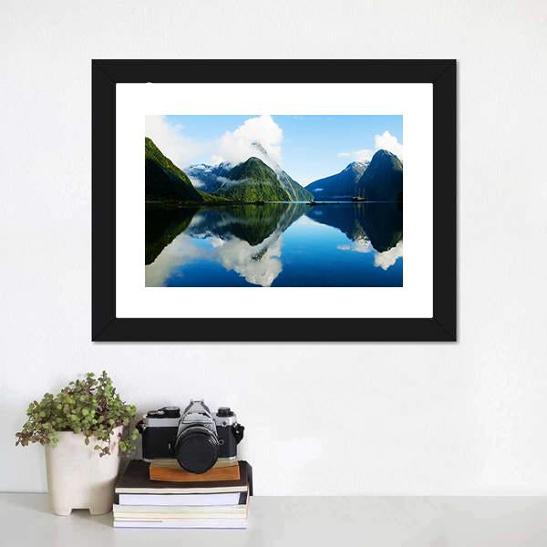Milford Sound New Zealand Canvas Wall Art-1 Piece-Framed Print-20" x 16"-Tiaracle