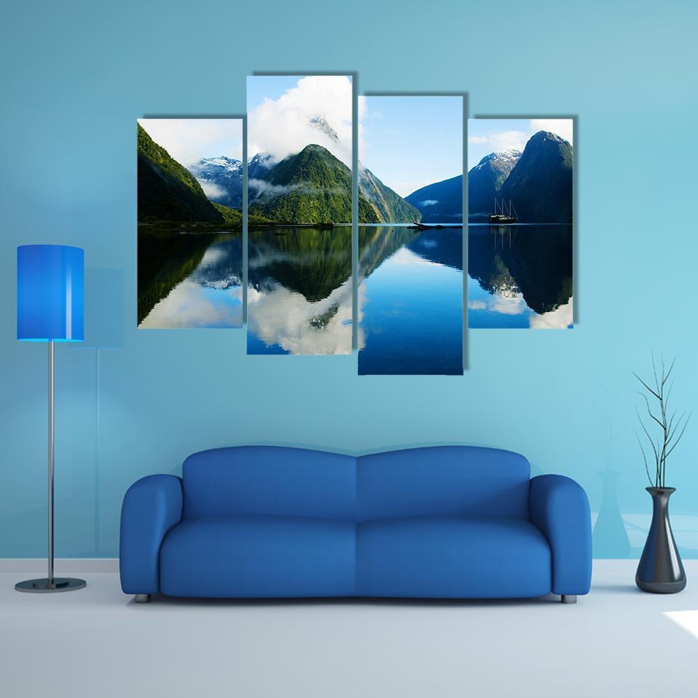 Milford Sound New Zealand Canvas Wall Art-4 Pop-Gallery Wrap-50" x 32"-Tiaracle