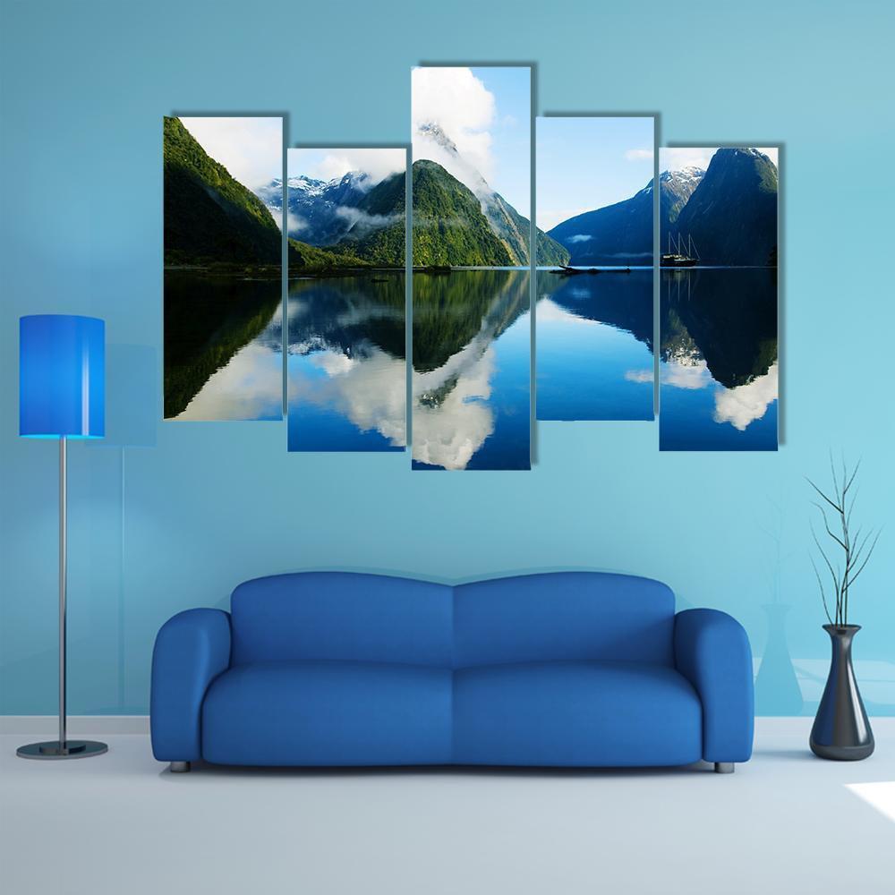 Milford Sound New Zealand Canvas Wall Art-5 Pop-Gallery Wrap-47" x 32"-Tiaracle