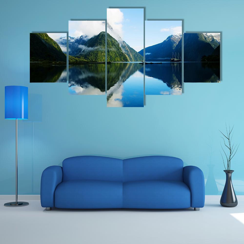Milford Sound New Zealand Canvas Wall Art-5 Star-Gallery Wrap-62" x 32"-Tiaracle