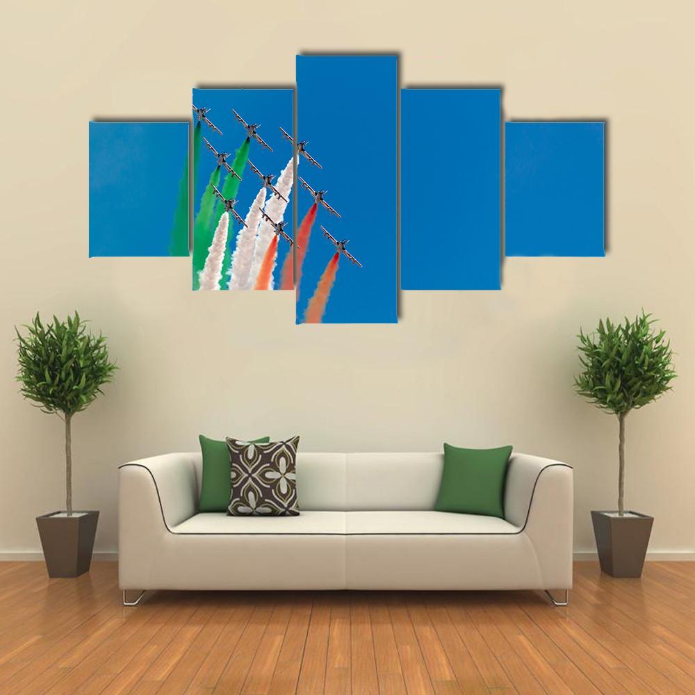 Jets Making Indian Flag Canvas Wall Art-5 Star-Gallery Wrap-62" x 32"-Tiaracle