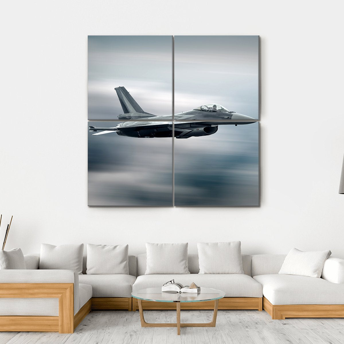 High Speed Military Airplane Canvas Wall Art-4 Square-Gallery Wrap-17" x 17"-Tiaracle