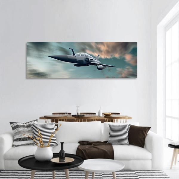 Military Airplane In Speed Panoramic Canvas Wall Art-3 Piece-25" x 08"-Tiaracle