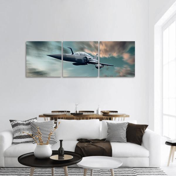 Military Airplane In Speed Panoramic Canvas Wall Art-3 Piece-25" x 08"-Tiaracle