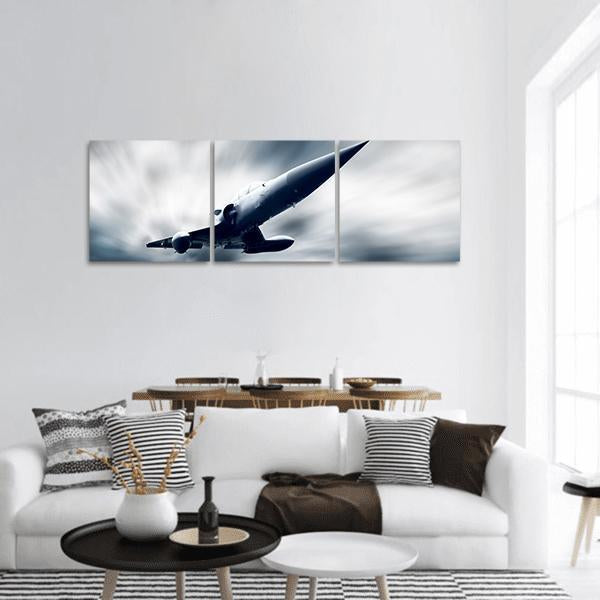 Military Airplane Taking Off Panoramic Canvas Wall Art-3 Piece-25&quot; x 08&quot;-Tiaracle