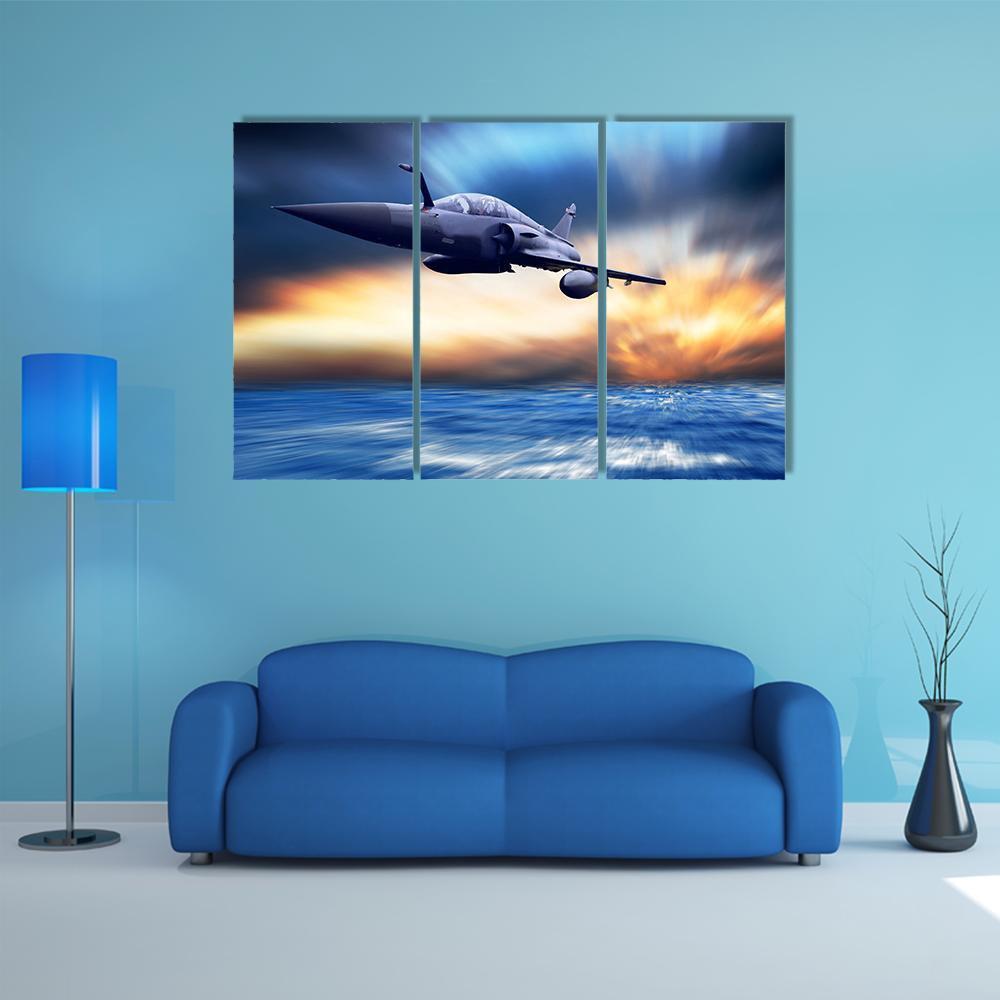 Military Airplane On Speed Canvas Wall Art-3 Horizontal-Gallery Wrap-37" x 24"-Tiaracle