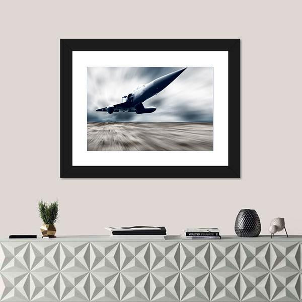 Military Airplane Taking Off Canvas Wall Art-1 Piece-Framed Print-20" x 16"-Tiaracle