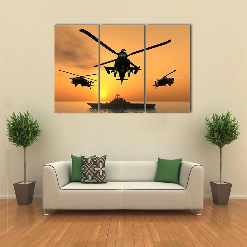 Three Apache Helicopters Canvas Wall Art-3 Horizontal-Gallery Wrap-37" x 24"-Tiaracle