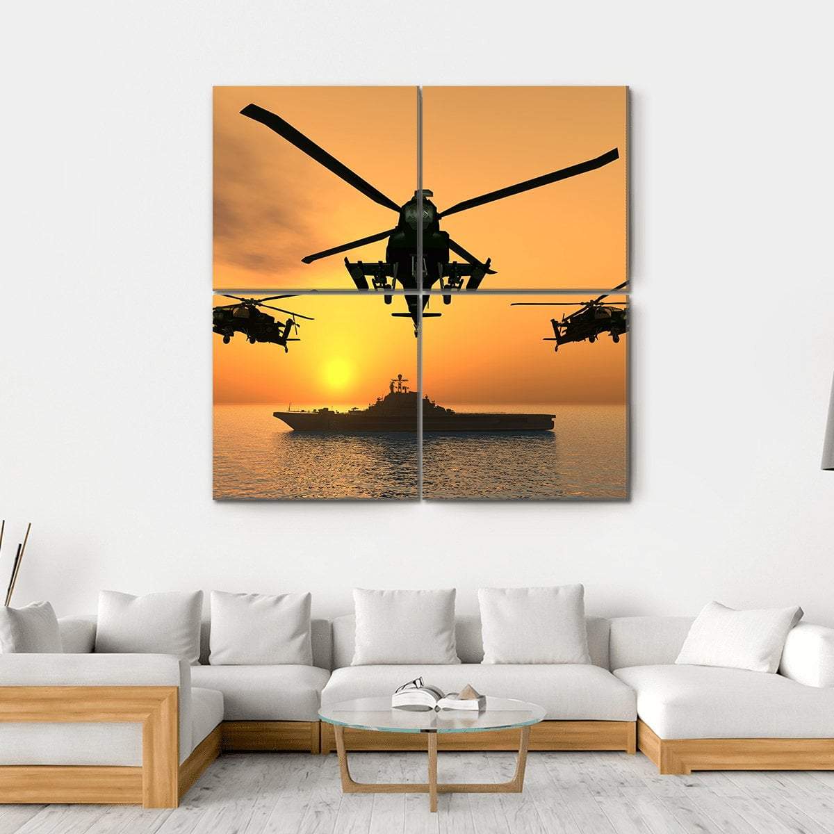 Three Apache Helicopters Canvas Wall Art-4 Square-Gallery Wrap-17" x 17"-Tiaracle