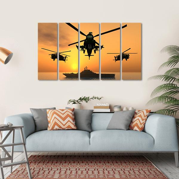 Three Apache Helicopters Canvas Wall Art-5 Horizontal-Gallery Wrap-22" x 12"-Tiaracle