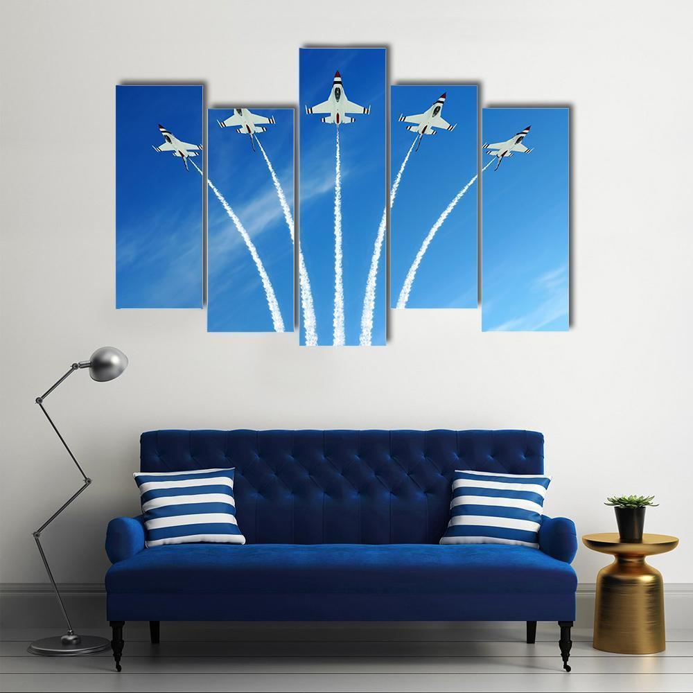 Fighter Jets Demonstration Canvas Wall Art-5 Pop-Gallery Wrap-47" x 32"-Tiaracle