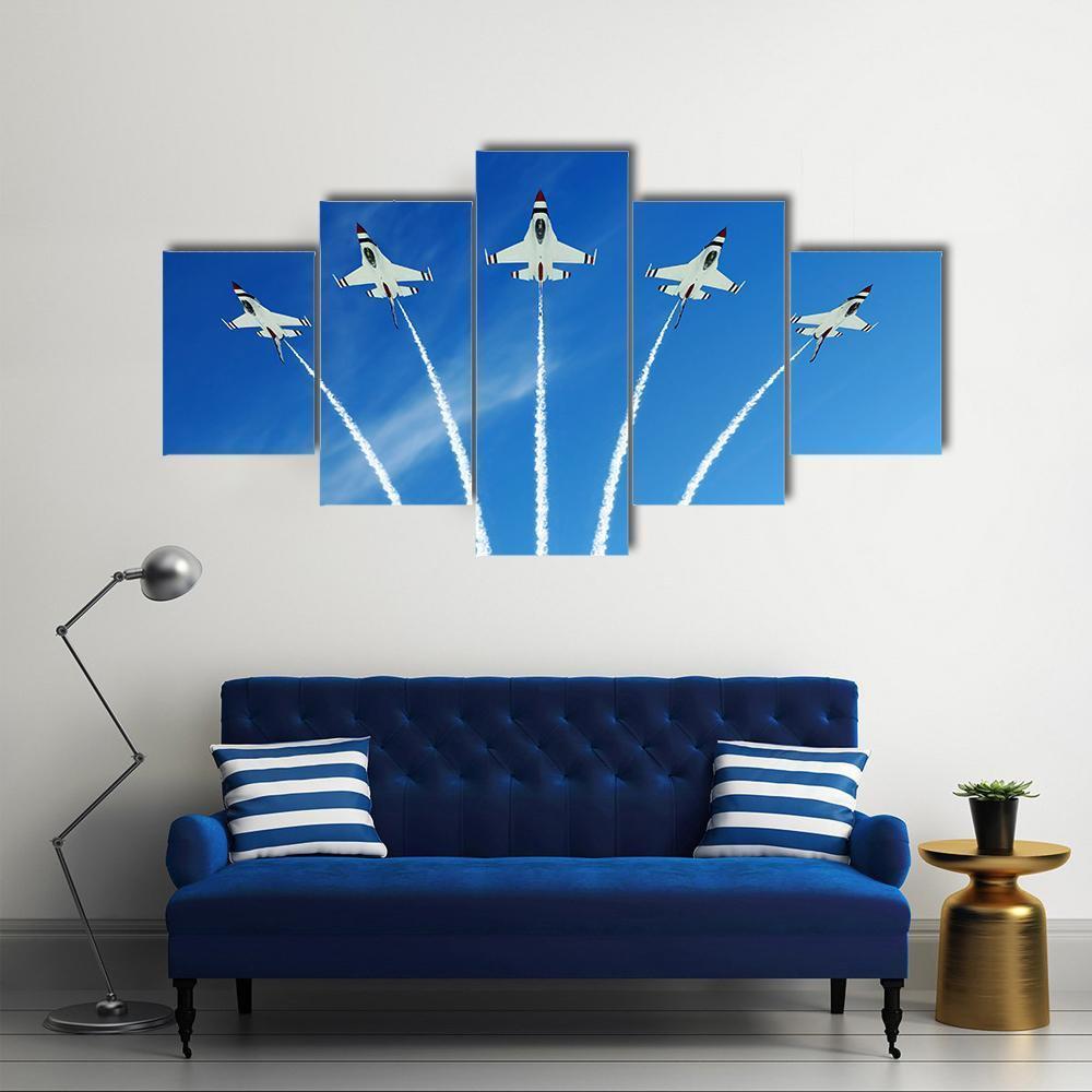 Fighter Jets Demonstration Canvas Wall Art-5 Star-Gallery Wrap-62" x 32"-Tiaracle