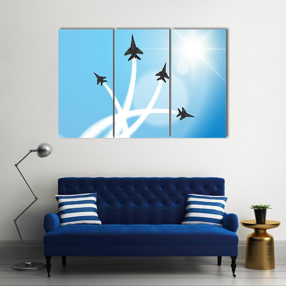 Fighter Jets Performing Acrobatics Canvas Wall Art-3 Horizontal-Gallery Wrap-37" x 24"-Tiaracle