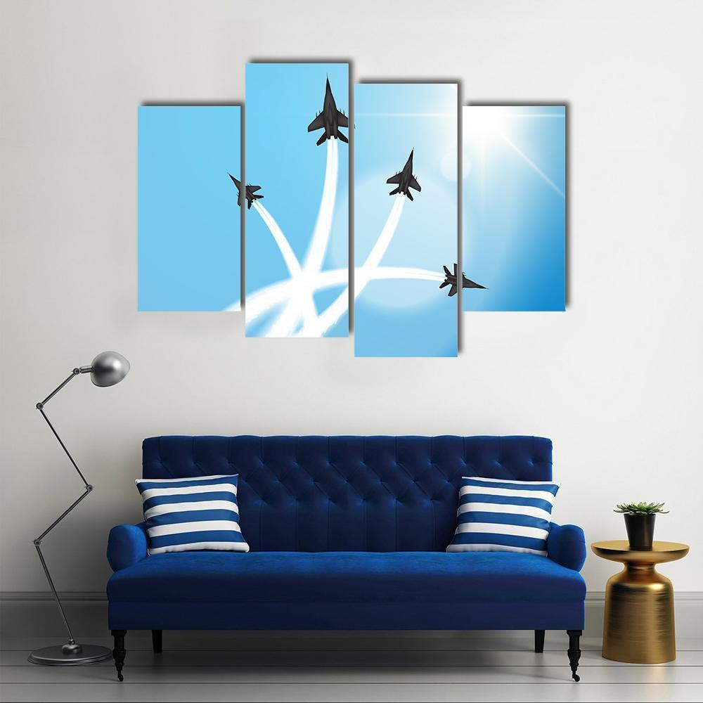 Fighter Jets Performing Acrobatics Canvas Wall Art-4 Pop-Gallery Wrap-50" x 32"-Tiaracle