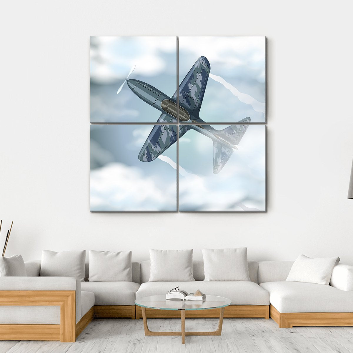 Military Jet Flying Illustration Canvas Wall Art-4 Square-Gallery Wrap-17" x 17"-Tiaracle