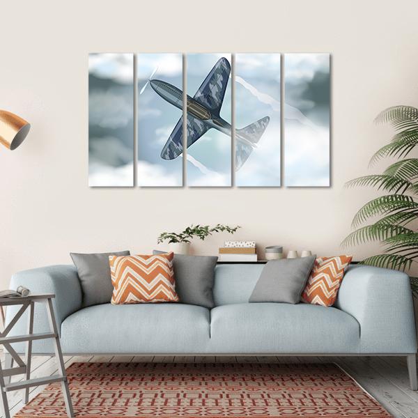 Military Jet Flying Illustration Canvas Wall Art-5 Horizontal-Gallery Wrap-22" x 12"-Tiaracle
