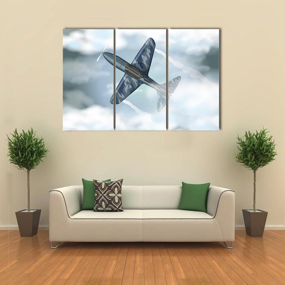 Military Jet Flying Illustration Canvas Wall Art-3 Horizontal-Gallery Wrap-37" x 24"-Tiaracle
