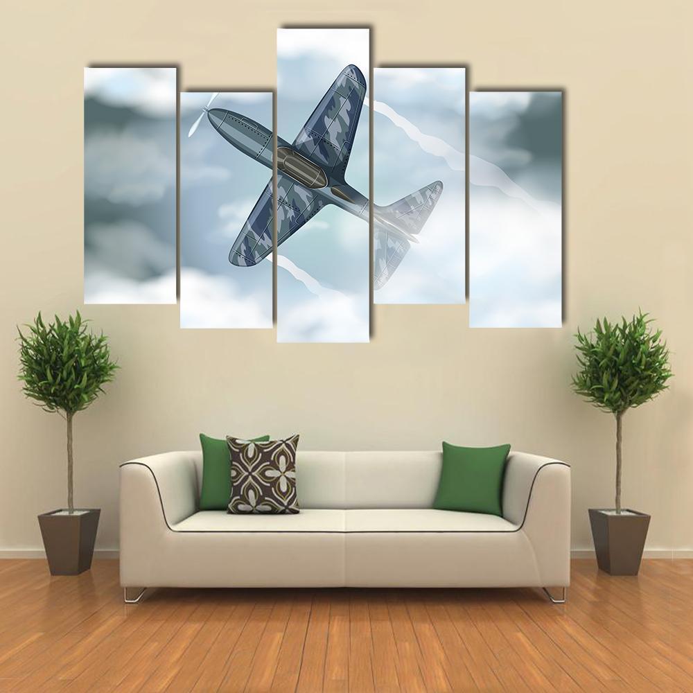 Military Jet Flying Illustration Canvas Wall Art-5 Pop-Gallery Wrap-47" x 32"-Tiaracle