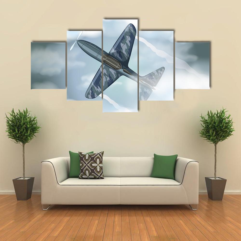 Military Jet Flying Illustration Canvas Wall Art-5 Pop-Gallery Wrap-47" x 32"-Tiaracle