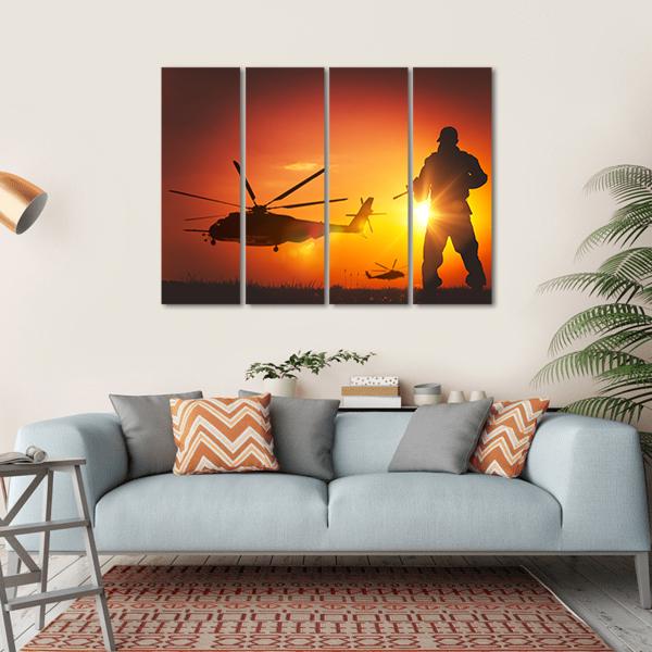Military Mission At Sunset Canvas Wall Art-4 Horizontal-Gallery Wrap-34" x 24"-Tiaracle