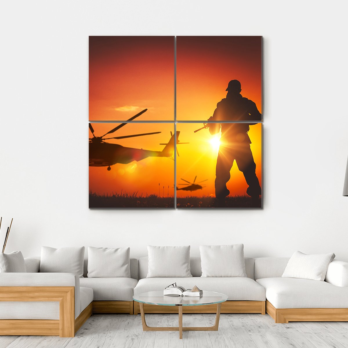 Military Mission At Sunset Canvas Wall Art-4 Square-Gallery Wrap-17" x 17"-Tiaracle