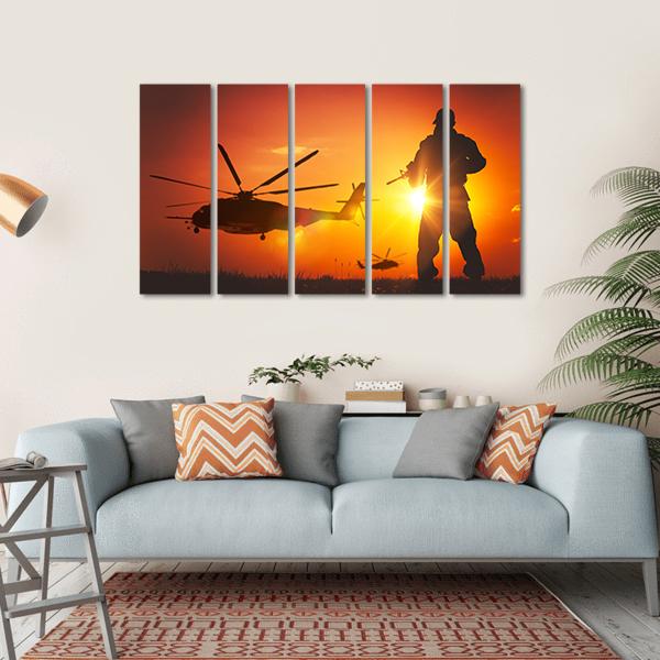 Military Mission At Sunset Canvas Wall Art-5 Horizontal-Gallery Wrap-22" x 12"-Tiaracle
