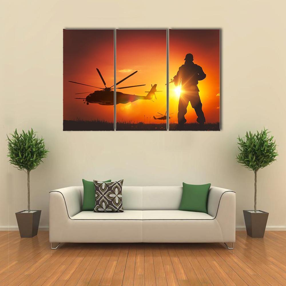 Military Mission At Sunset Canvas Wall Art-4 Pop-Gallery Wrap-50" x 32"-Tiaracle