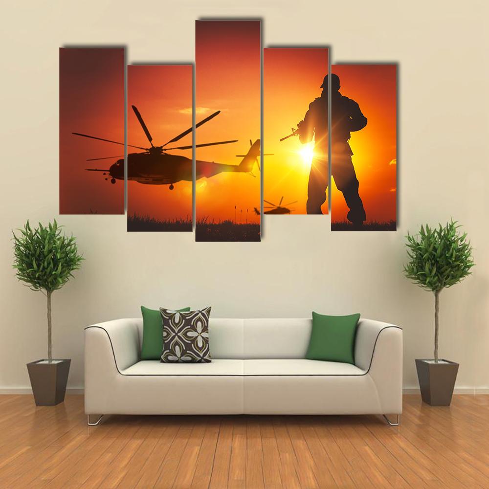 Military Mission At Sunset Canvas Wall Art-5 Pop-Gallery Wrap-47" x 32"-Tiaracle