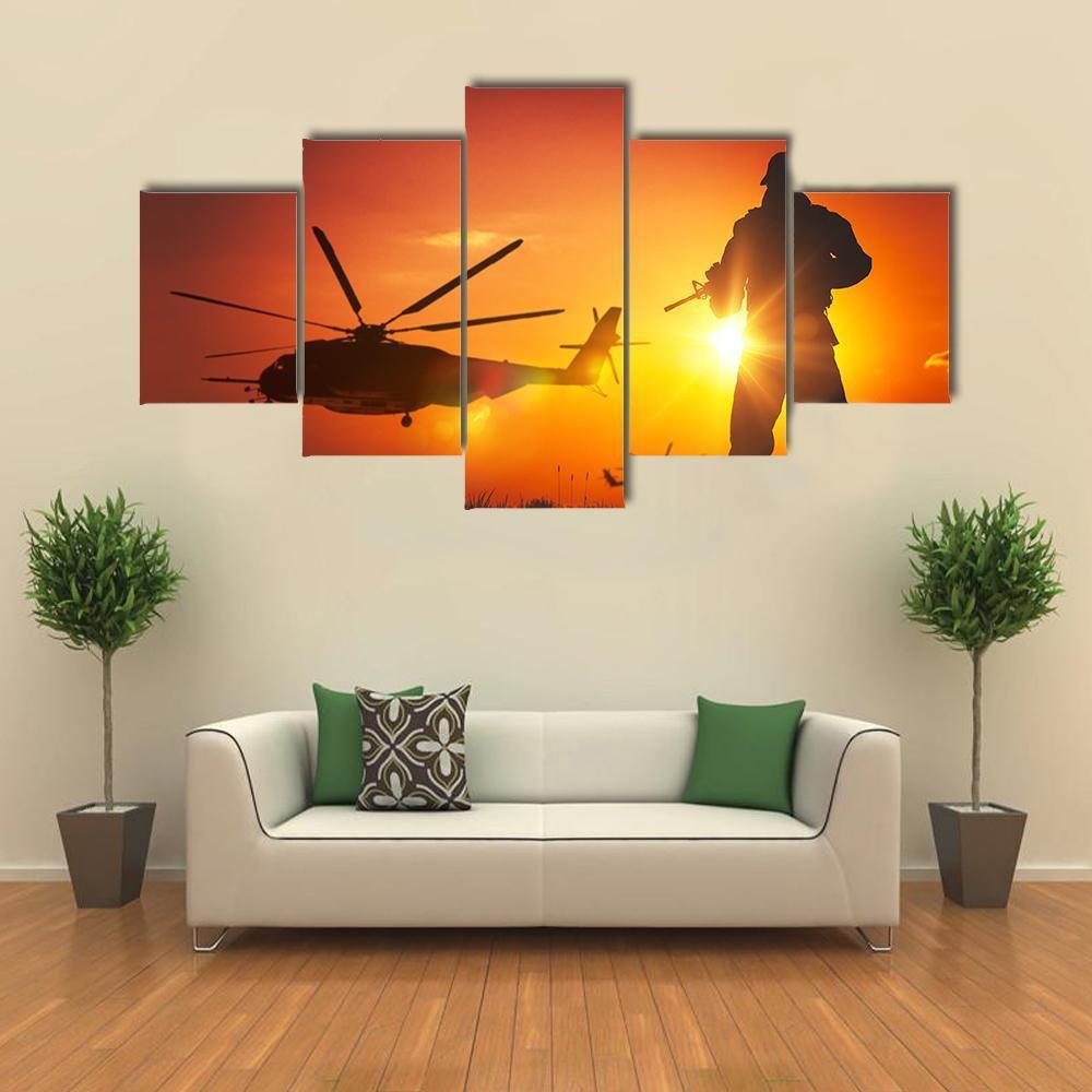 Military Mission At Sunset Canvas Wall Art-5 Star-Gallery Wrap-62" x 32"-Tiaracle