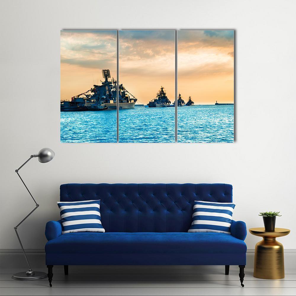 Military Navy Ships In Sea Canvas Wall Art-3 Horizontal-Gallery Wrap-37" x 24"-Tiaracle