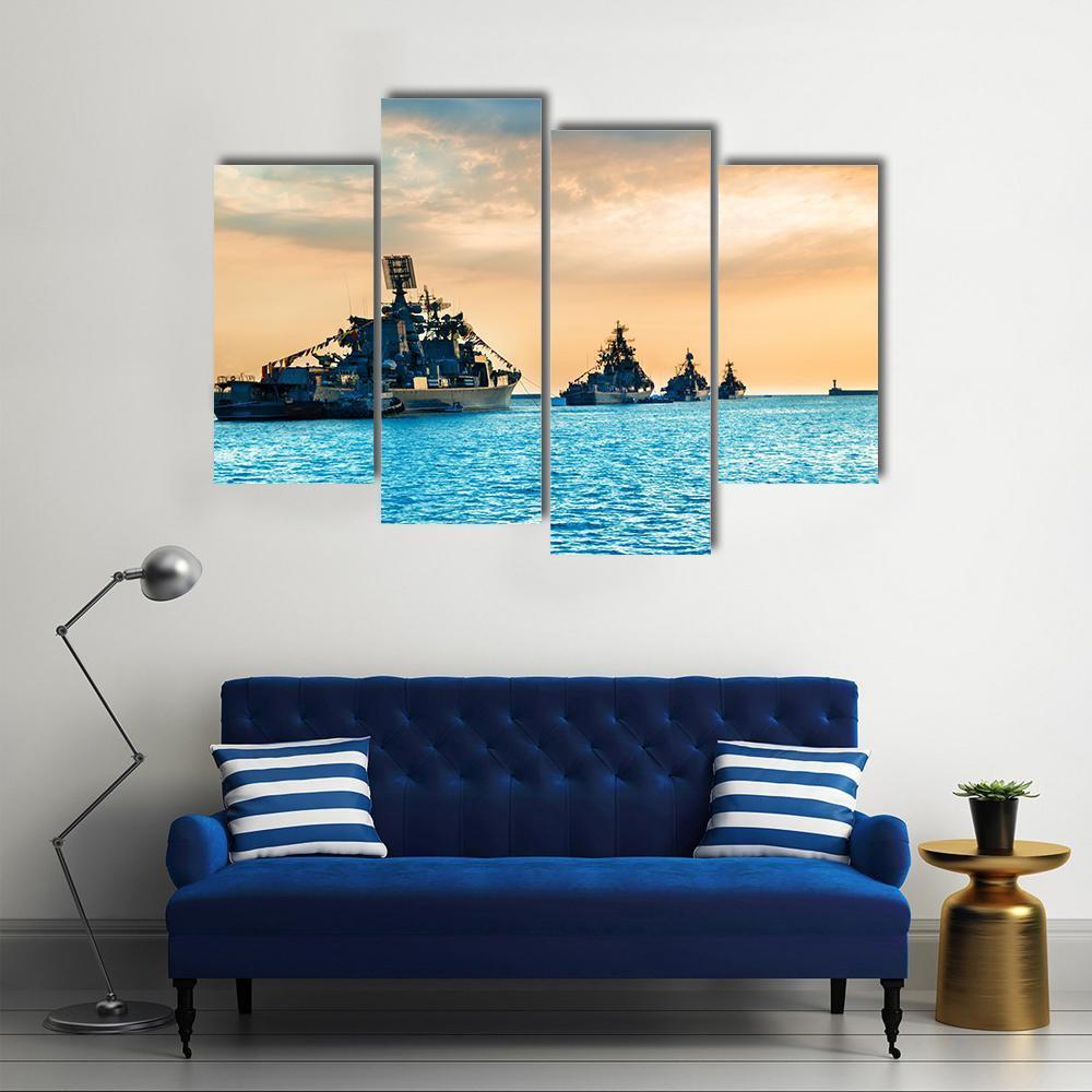 Military Navy Ships In Sea Canvas Wall Art-4 Pop-Gallery Wrap-50" x 32"-Tiaracle