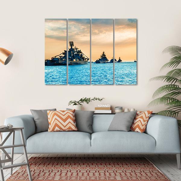 Military Navy Ships In Sea Canvas Wall Art-4 Horizontal-Gallery Wrap-34" x 24"-Tiaracle