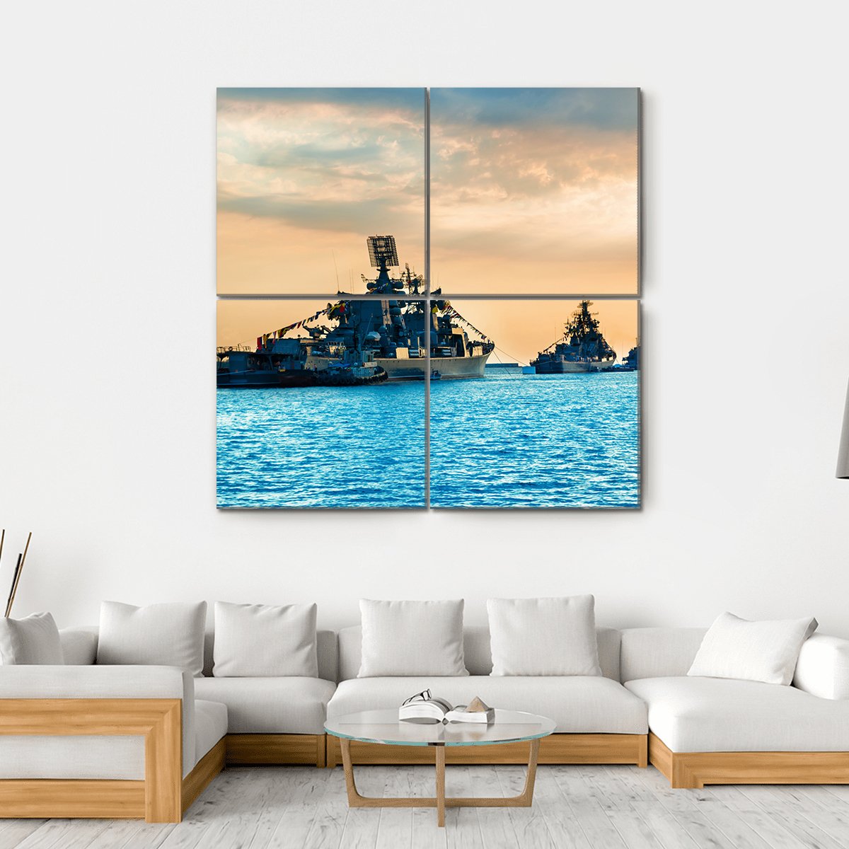 Military Navy Ships In Sea Canvas Wall Art-4 Square-Gallery Wrap-17" x 17"-Tiaracle