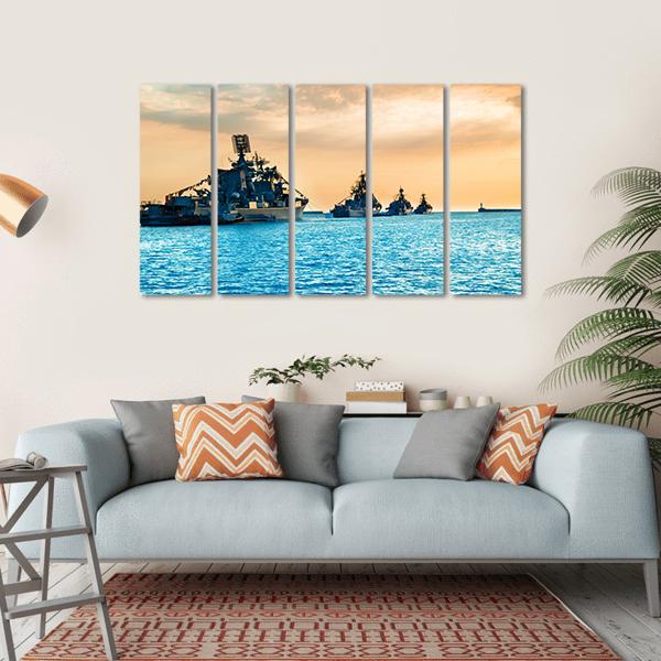 Military Navy Ships In Sea Canvas Wall Art-5 Horizontal-Gallery Wrap-22" x 12"-Tiaracle