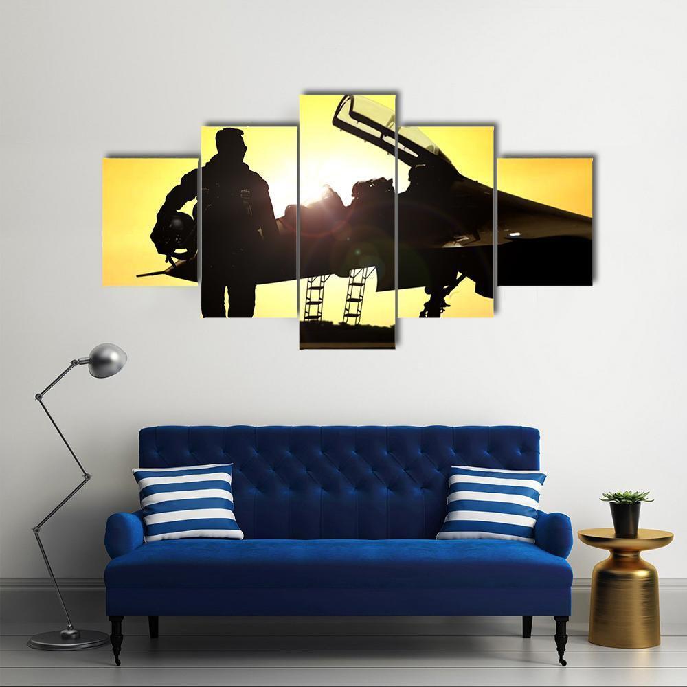 Military Pilot On Airfield Canvas Wall Art-3 Horizontal-Gallery Wrap-37" x 24"-Tiaracle