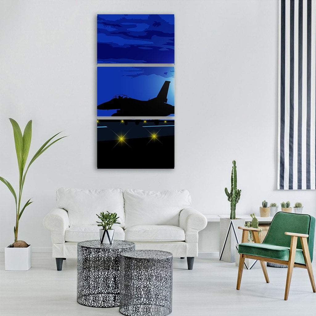 Silhouette Of Military Plane Vertical Canvas Wall Art-3 Vertical-Gallery Wrap-12" x 25"-Tiaracle