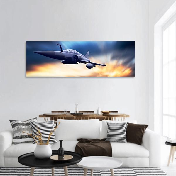 Military Airplane On Speed Panoramic Canvas Wall Art-3 Piece-25" x 08"-Tiaracle