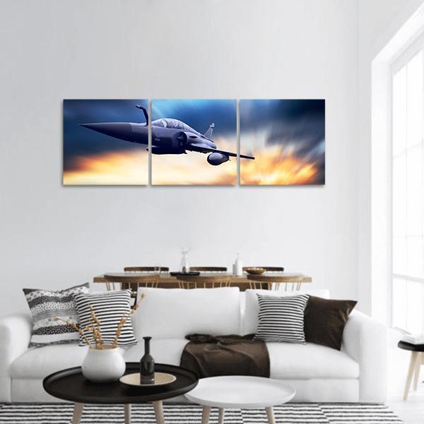 Military Airplane On Speed Panoramic Canvas Wall Art-3 Piece-25" x 08"-Tiaracle