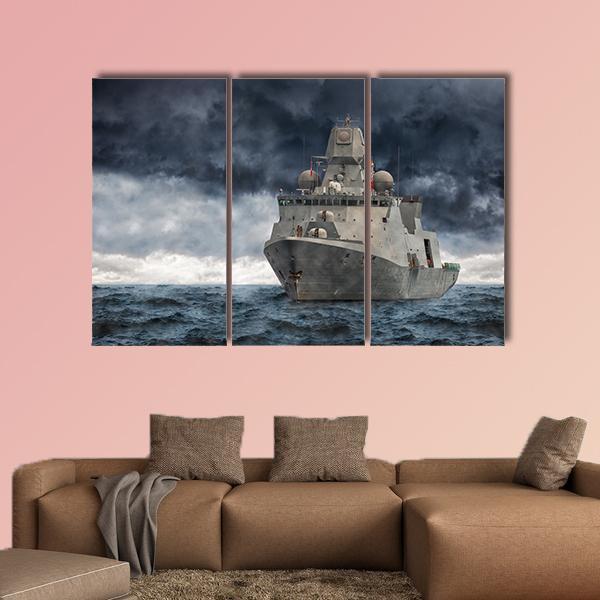 Military Ship In Ocean Canvas Wall Art-3 Horizontal-Gallery Wrap-25" x 16"-Tiaracle