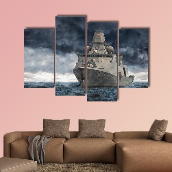Military Ship In Ocean Canvas Wall Art-4 Pop-Gallery Wrap-50" x 32"-Tiaracle