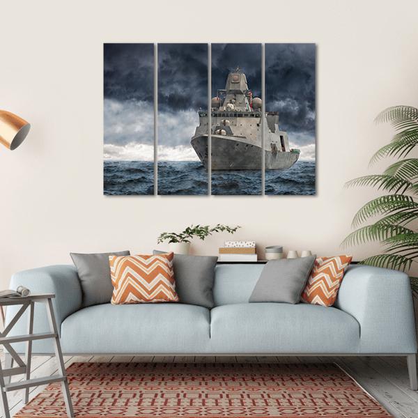 Military Ship In Ocean Canvas Wall Art-4 Horizontal-Gallery Wrap-34" x 24"-Tiaracle