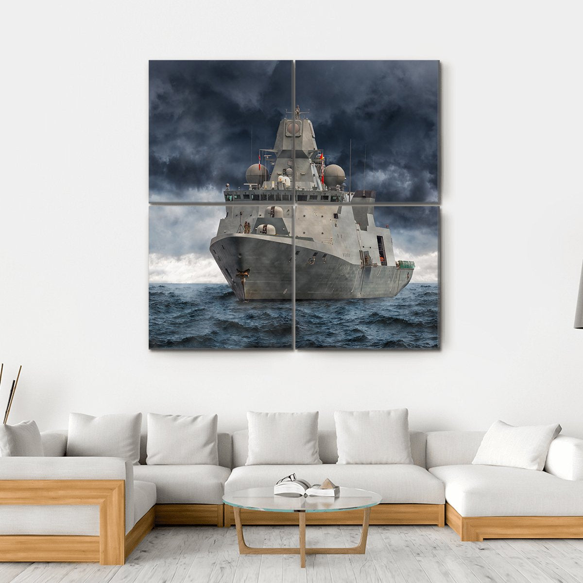 Military Ship In Ocean Canvas Wall Art-4 Square-Gallery Wrap-17" x 17"-Tiaracle