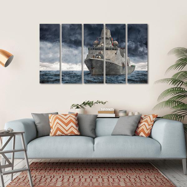 Military Ship In Ocean Canvas Wall Art-5 Horizontal-Gallery Wrap-22" x 12"-Tiaracle