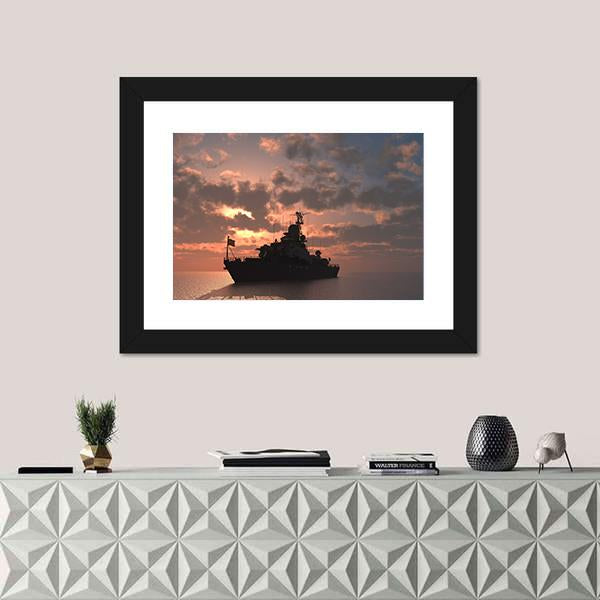 Military Ship In Sea Panoramic Canvas Wall Art-1 Piece-36" x 12"-Tiaracle